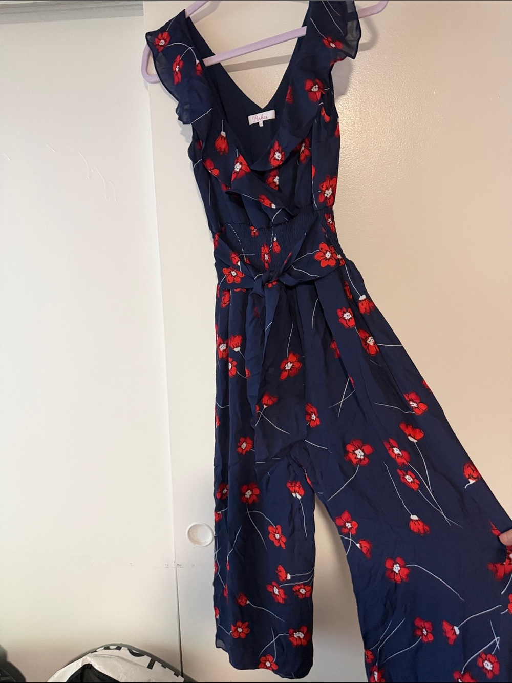 Parker Navy Jumpsuit with Red Floral Print